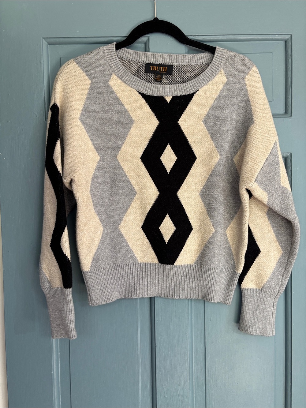 TRUTH Black, Cream & Gray Geometric Crewneck Sweater